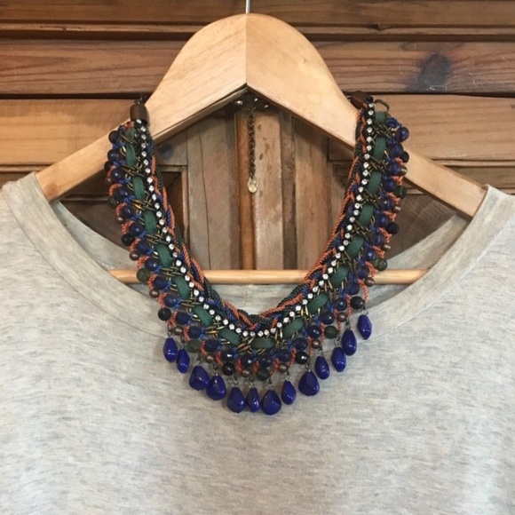 Zara Cord Chain Bib Necklace w/Colored Rhinestones - Picture 2 of 4